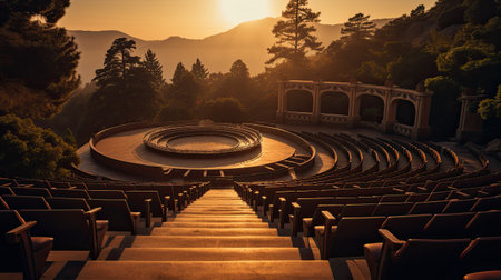 Scenic view of an amphitheater at sunset in the mountainsの素材