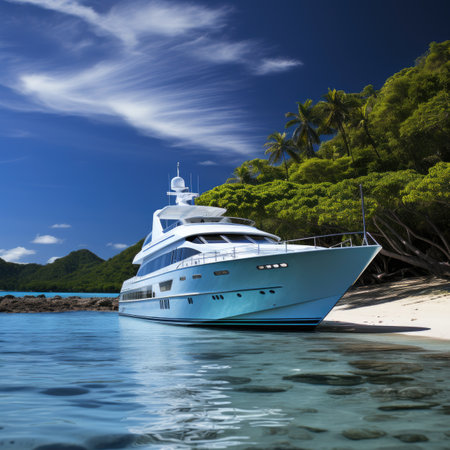 Luxury yacht on a tropical beachの素材