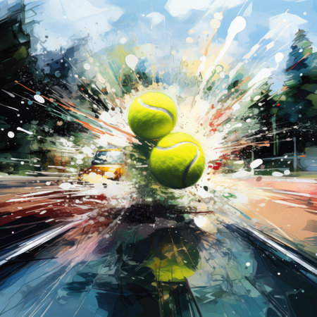 Tennis ball on the windshield of a car.の素材