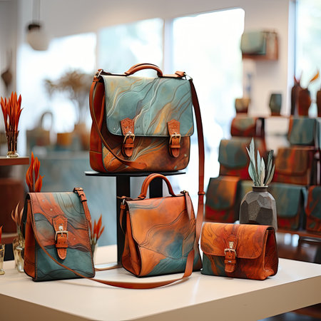 a set of leather handbags in a storeの素材