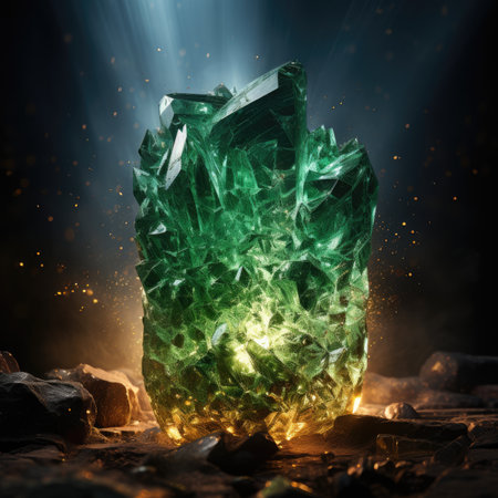 Green tourmaline on dark background. Fantasy concept.の素材