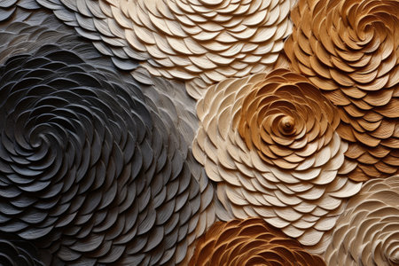 Abstract background made of wooden circles in the form of a flower.の素材