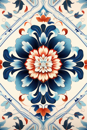 pattern with blue and red flowers in stained-glass window styleの素材