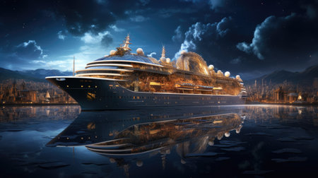 Cruise ship in the city at night.の素材