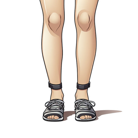 a female legs in black sneakersの素材