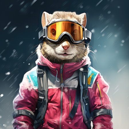 Cute cat wearing ski suit and goggles. Winter sport concept.の素材