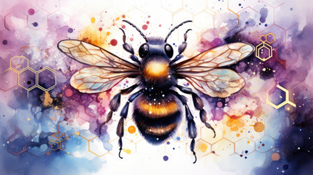 Honeybee on watercolor background.の素材