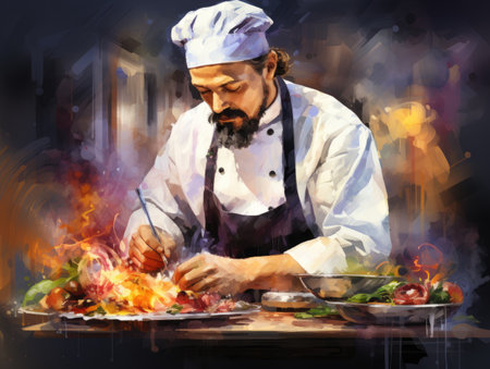 a chef cooking food in a restaurant.の素材