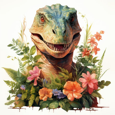 Dinosaur with flowers.の素材
