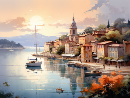 Old town at sunsetの素材