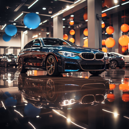 Black car in the showroom.の素材
