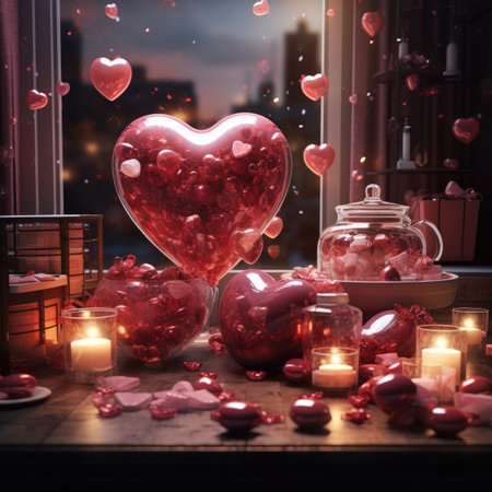 Valentine's day background with hearts and candles. Love concept.の素材