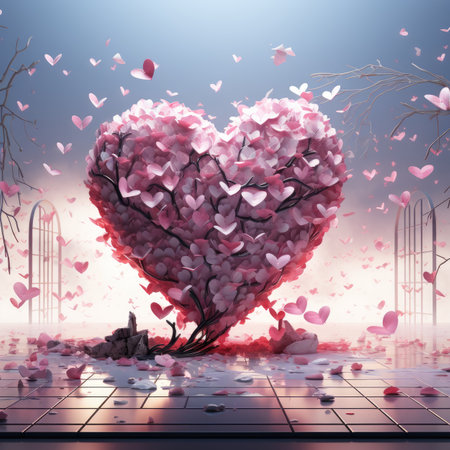 Valentines day background with heart and flowers.の素材
