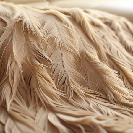 close up of ostrich feathers on beige fabric as a backgroundの素材