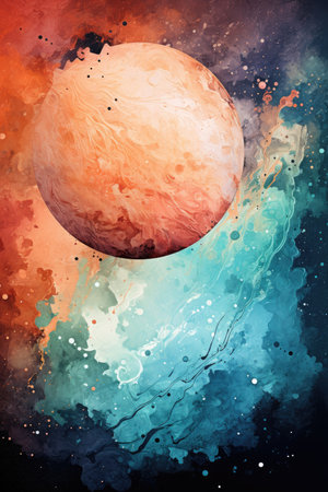Abstract space background with planets, watercolor and grunge texture.の素材