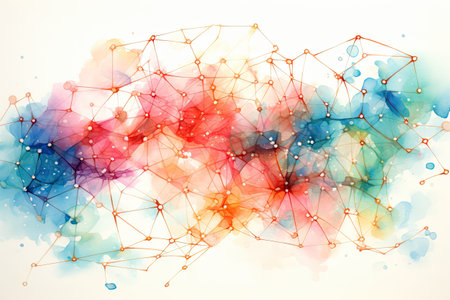 Abstract watercolor background with connected lines and dots.の素材