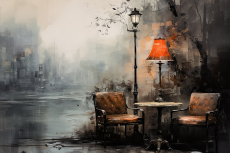 Street cafe with tables and chairs in the city.の素材