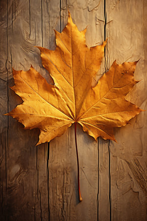 Autumn maple leaf on a wooden backgroundの素材