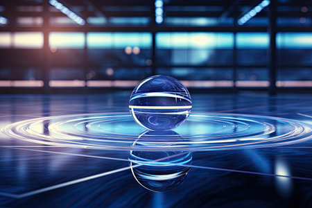 glass sphere on a blue background.の素材