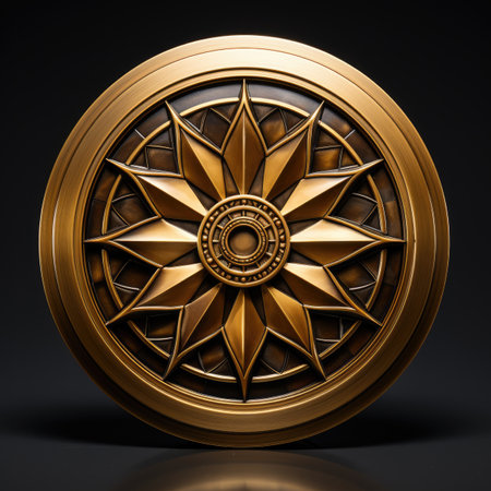 Golden wheel on a black background.の素材