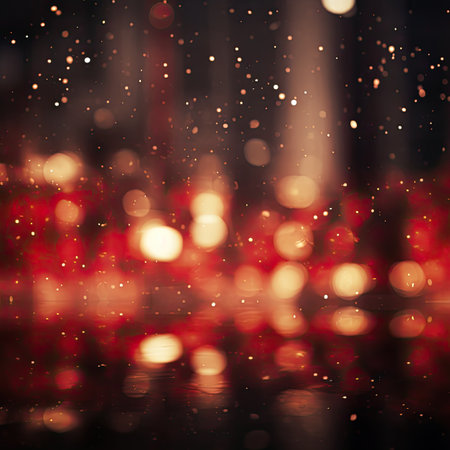 abstract background with bokeh defocused lights and snowflakesの素材