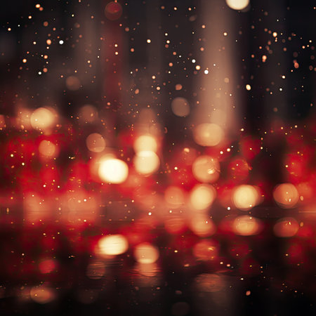 abstract background with bokeh defocused lights and snowflakes