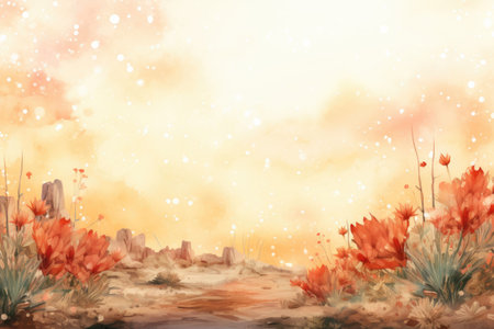 Watercolor spring landscape with blooming flowers.の素材