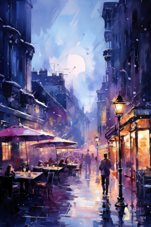 Watercolor street in cityの素材