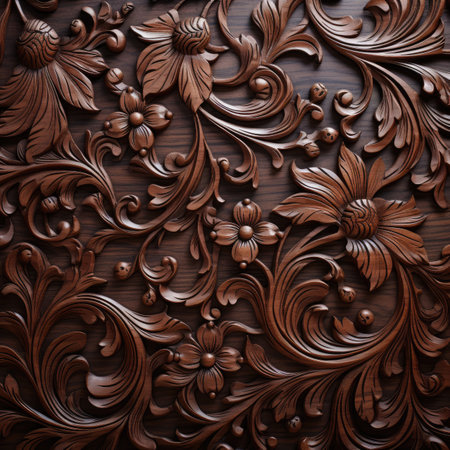 Wooden texture with floral ornamentの素材
