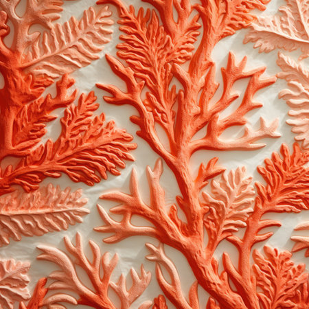 Orange coral pattern on white background, top view. Flat lay.の素材