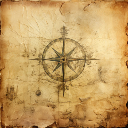 Compass on old paper texture background. Vintage styleの素材
