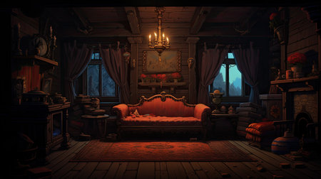 a fantasy room with a sofa in the middleの素材
