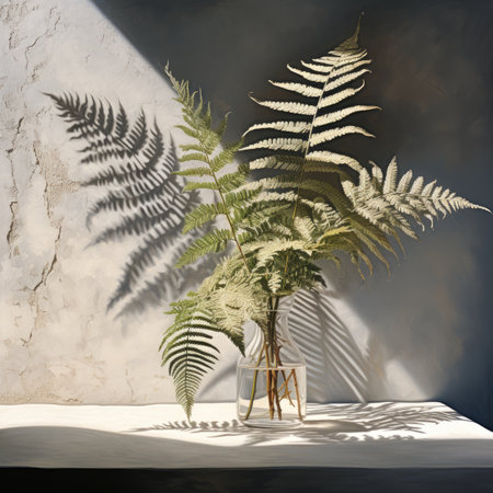 Fern plant in a vase on the table.の素材