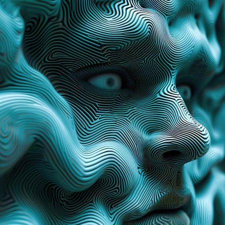 a female face in a surreal style. Futuristic female face made of lines.の素材