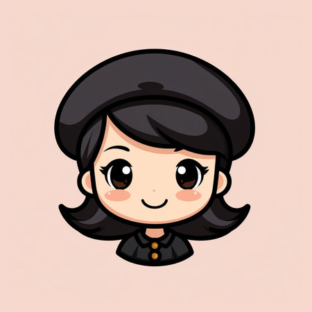 Cute Cartoon Girl Wearing Beretの素材