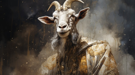 Portrait of a ram with horns on a grunge background.の素材