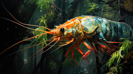 Lobster in the aquarium. Colorful shrimp in the aquarium.の素材