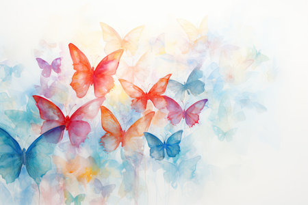 Watercolor background with butterflyの素材