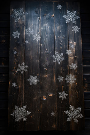 Wooden door with snowflakes. Christmas background.の素材