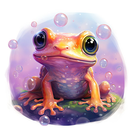 cartoon funny frog on the meadow.の素材