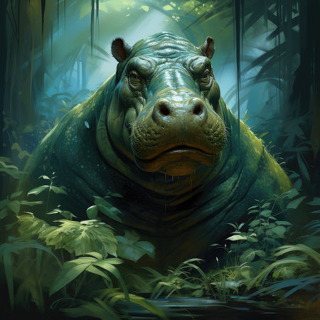 Hippopotamus in the jungle.の素材