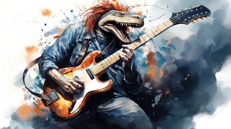 a man playing an electric guitar in a grunge styleの素材