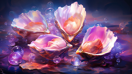 a beautiful pink flower in the water with bubbles.の素材