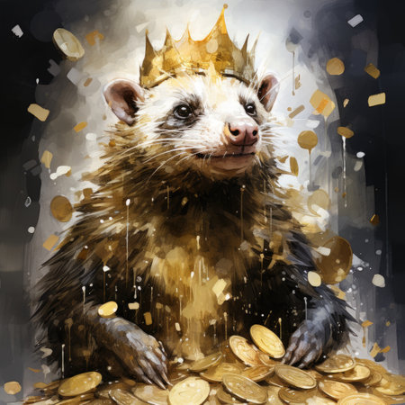 Portrait of the gold king opossum with a crown on his headの素材