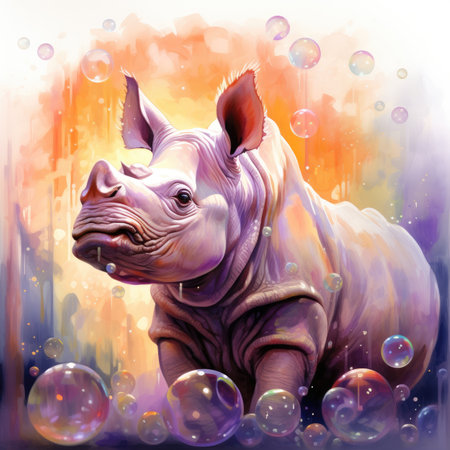 White rhinoceros in the background of bubbles.の素材