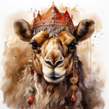 a camel with a crown on his head in profile.の素材