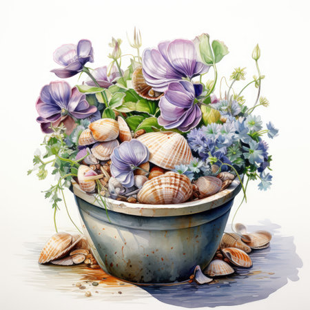 Watercolor Bouquet of flowers in a bucketの素材