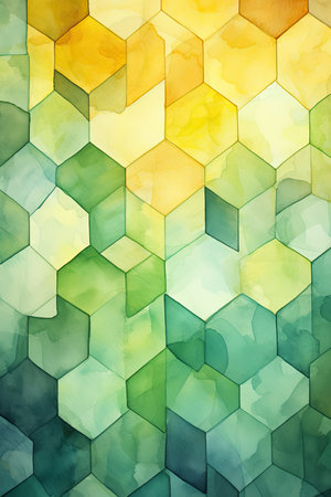 Watercolor background with hexagons.の素材