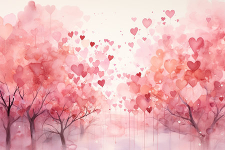Valentine's day background with heart-shaped trees and flowersの素材