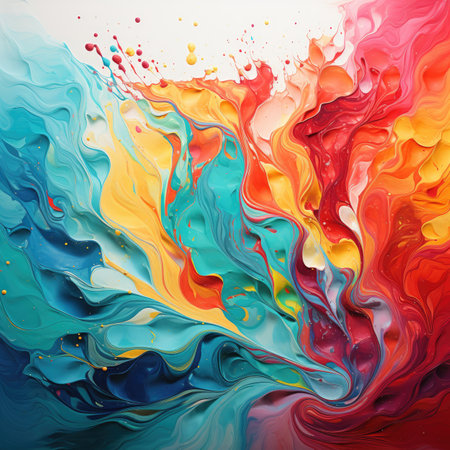 Colorful abstract background of acrylic paint in red, blue and yellow tonesの素材